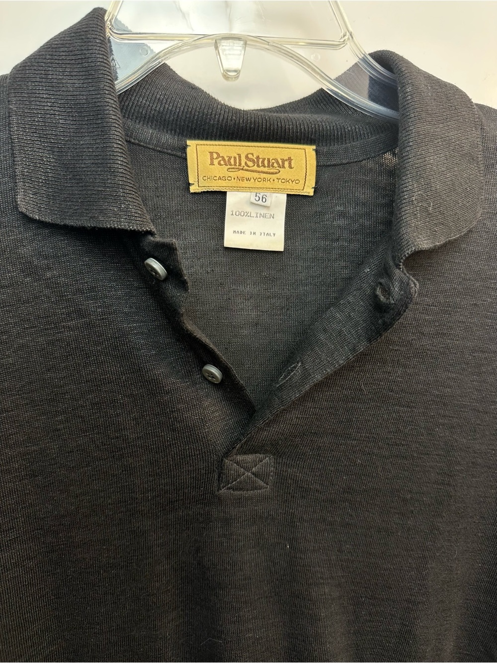 Paul Stuart Black Linen Polo with Classic Collar - Natural Fibers!